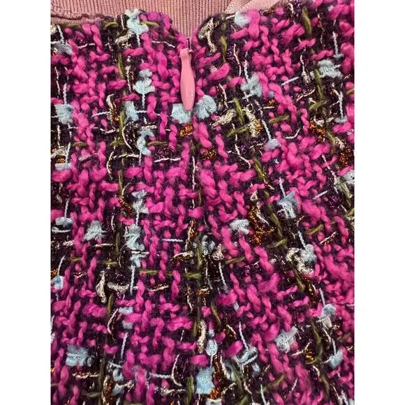 MOTF Tweed Mini Skirt Pink Multicolor Textured High Waist Preppy Chic Size S - Picture 6 of 7
